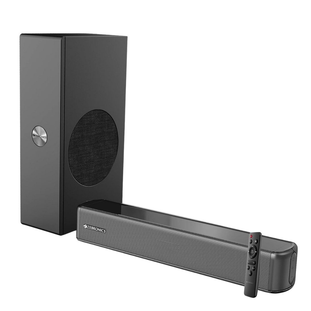 ZEBRONICS Juke BAR 4050 Compact soundbar with 10.16cm (4”) subwoofer, 75W RMS, HDMI ARC, Optical, Bluetooth v5.0, Remote Control, LED Indicator and Wall mountable